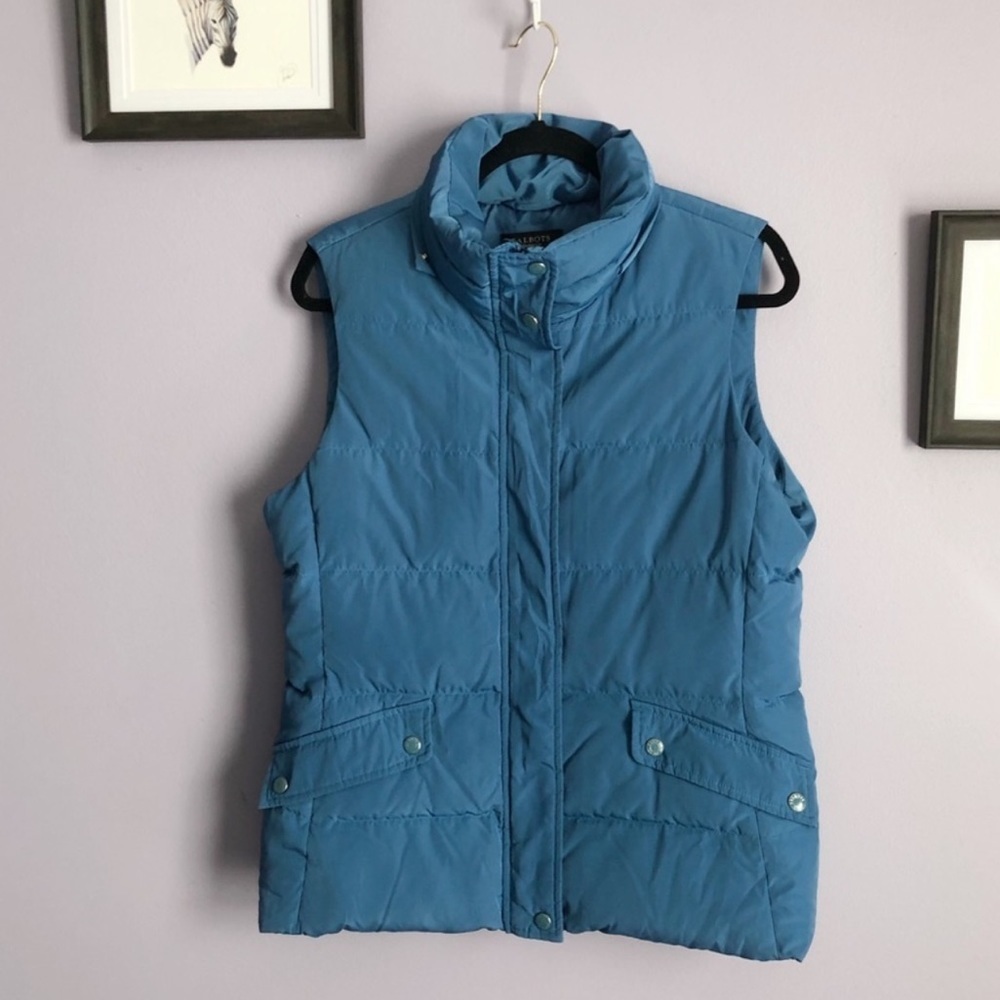 Talbots Womens Vest Small Down Fill Blue Puffer Jacket Zip Outer Wear Pocket